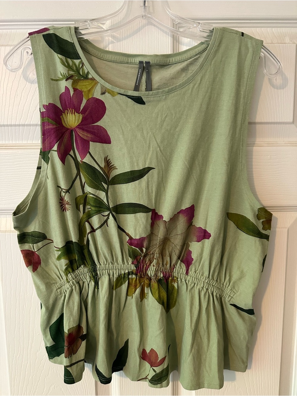 Anthropologie Sage Green Floral Peplum Tank